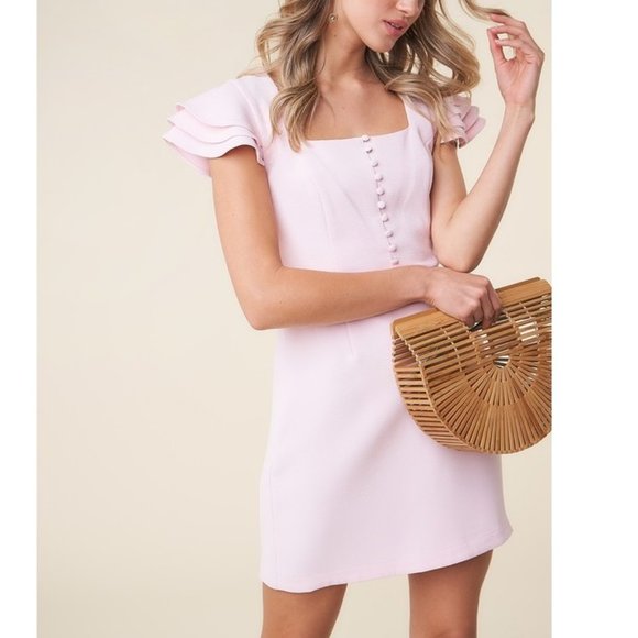 Button Front Dress Butterfly Sleeve - Blush - Picture 7 of 7